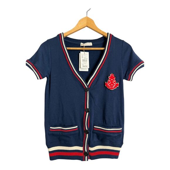 NWT Junior Sweet Women's Navy Short Sleeve Cardigan Size M Nautical Style - Picture 1 of 6